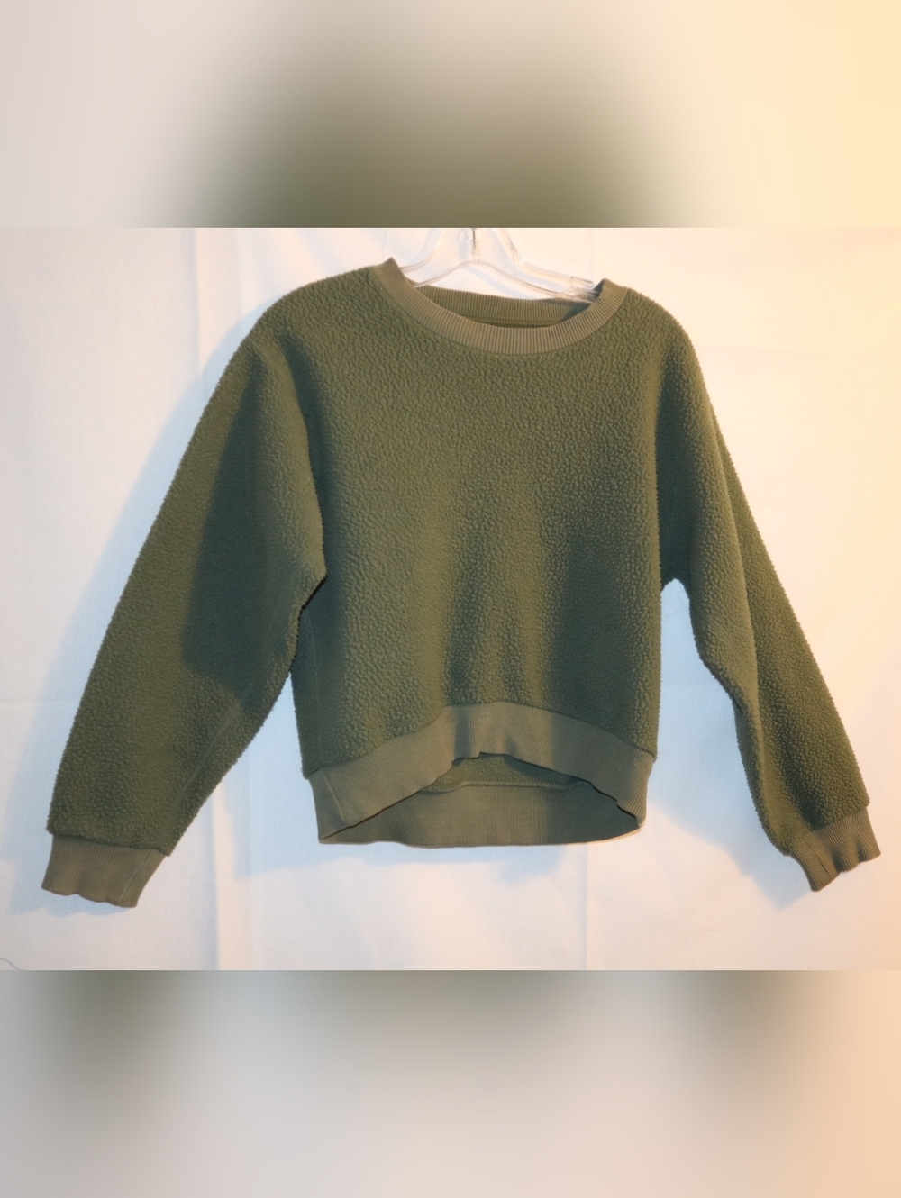 Everlane ReNew Teddy Fleece Pullover Women XS Olive Green Oversized Sweatshirt - Picture 4 of 9